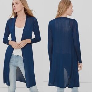 White House Black Market Open Long Midi Cardigan Knit Duster Sweater Blue Small
